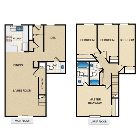 Floor plan for 4 beds, 2.5 baths, 1680 sqft